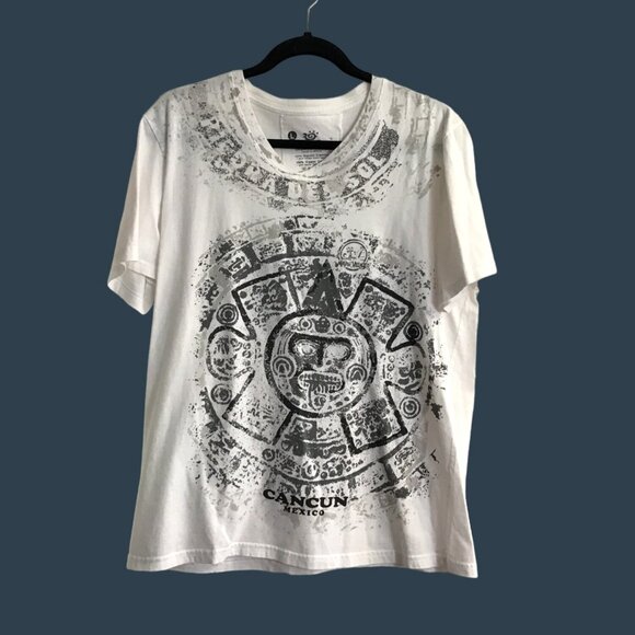 MAYAN VILLAGE -MENS WHITE ORGANIC COTTON V-NECK SHORT SLEEVE T-SHIRT SIZE LARGE - Picture 1 of 6